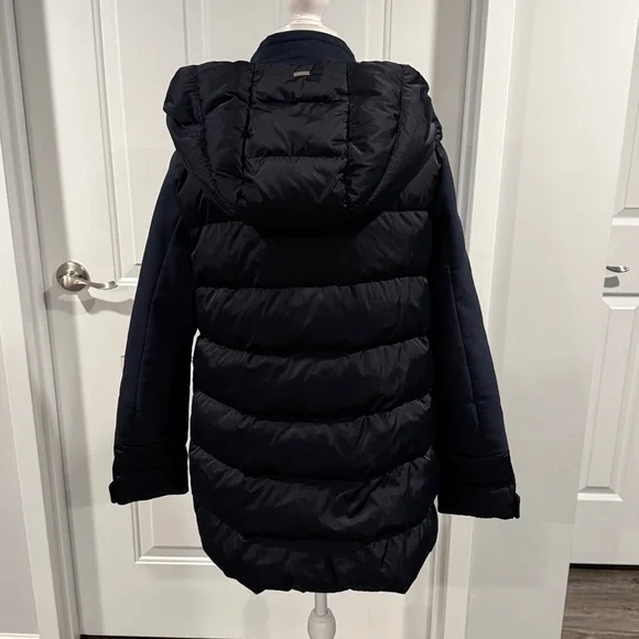 Herno Women's Navy Blue Removable Windblocker Hooded Down Coat Jacket Size M 44 - Picture 6 of 16